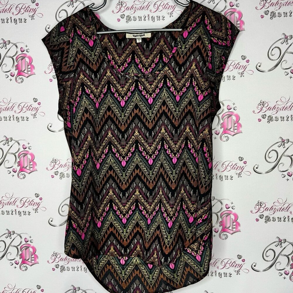 Daniel rainn tank shirt tribal boho Chevron Patterned Top brown pink high low